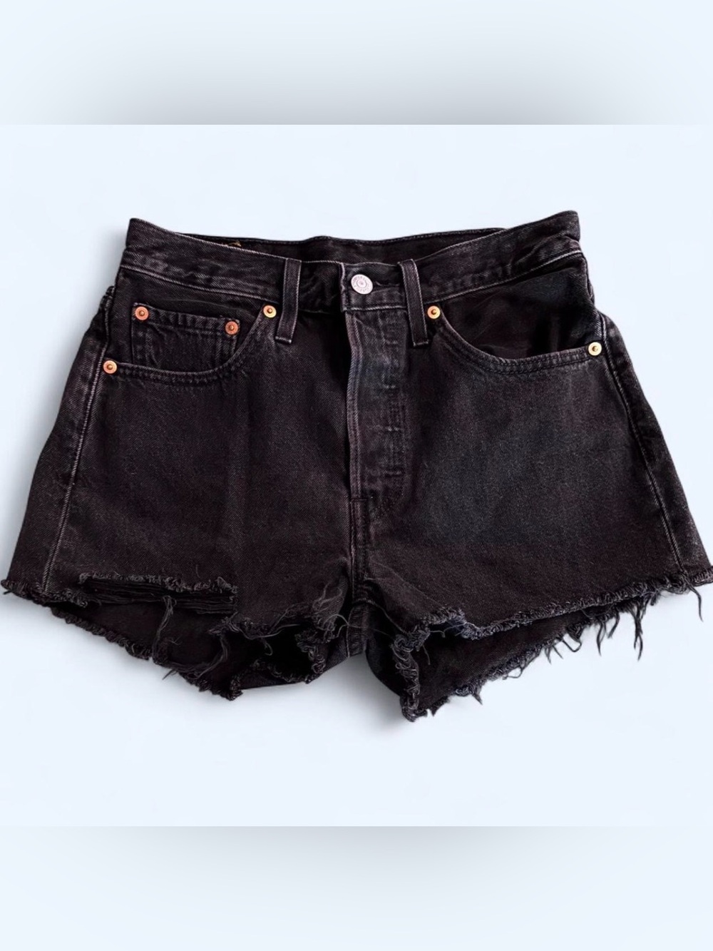 Levi’s 501 Black High Rise Cutoff Denim Shorts Distressed Raw Hem Size W26